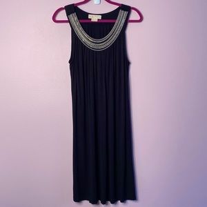 Michael Kors - Black Pleated Shift Dress With Silver Chain detail Size Large